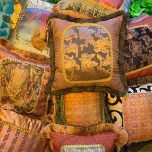 Violet and Green Accent Pillow - Luxury - Antique Pulse of Gaia